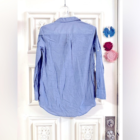 JCrew Chambray ¾th Button Down Long Sleeves [RollUp Button] Tunic Casual Blouse - Picture 5 of 13